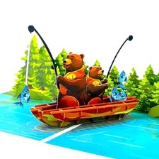 3D pop up card Bear Fishing