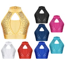 UK Kids Girls Vest Performance Crop Top Yoga Tank Tops Stage Vests Belly Blouse