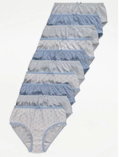 10 Girls Short Briefs Pale Blue Grey Stars Hearts Rainbow Knickers 10 Pack 