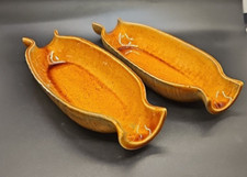 2 x Wattisfield Wares Suffolk Pottery Corn Cob Holders Brown Glaze Vintage