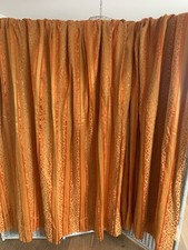 Vintage 70s Orange Jacquard Curtains Satin Full Length Retro