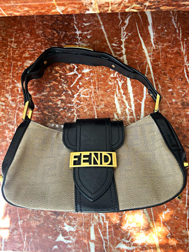 Fendi small beige black canvas - beige,