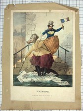 Original Old Antique Print Comedy Scene Man Dog Costume Litter Cleaner Street