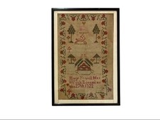 Antique Georgian Needlework Sampler Numbers,Letters,Trees,Deer,Birds C1822