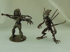 2 x Vintage Alien vs Predator Recycled Metal Parts Scrap Art Sculptures