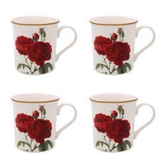 Set of 4 Red Rose Design Mugs