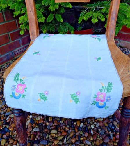 Vintage linen tray cloth with - linen,