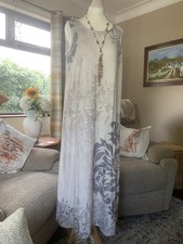 New Maxi Dress & Handmade Faux Pearl Necklace Boho Hippy Laganlook Cream Grey