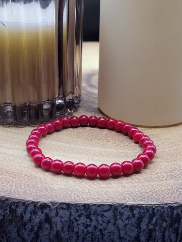 Red coral 6mm handmade stretch - coral,