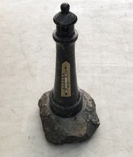 Serpentine Stone Lighthouse Sculpture With Thermometer