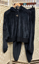 ADIDAS LADIES TRACKSUIT BLACK VELOUR VINTAGE JOGGERS SWEATSHIRT LOGO 16SAN19