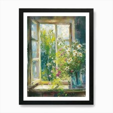 Daisy Flowers On A Cottage Window 3 Framed Wall Art Poster Canvas Print Picture