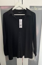 Tesco F&F womens ribbed black button up lounge top/shirt sz 16 NWT