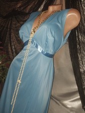 VTG SILKY NYLON VANITY FAIR HOLLYWOOD GLAM NEGLIGEE NIGHTGOWN NEW 50S BLUE 42"
