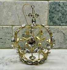 Rhinestone Jeweled And Beaded Gold Openwork Crown Christmas Ornament 5” Tall