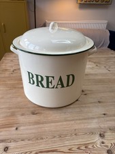 Vintage Enamel Bread Bin Cream Green