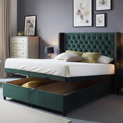 Divan winged bed plush velvet - winged,