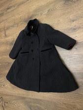 Burberry Girls Black Dress Coat Wool Cashmere 18 Months Velvet Trim Red Lining