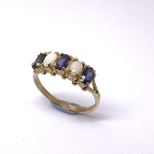 9ct Gold Opal Amethyst Ring Size O 9k Yellow Gold Hallmarked Vintage Opal Ring