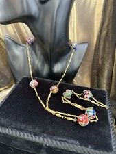 Vintage Italian Moretti Millefiori Glass Bead Chain Linked Station Necklace 60g