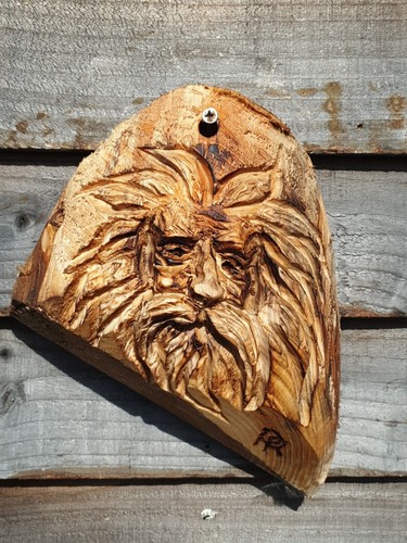 Chainsaw carved green man - green, /