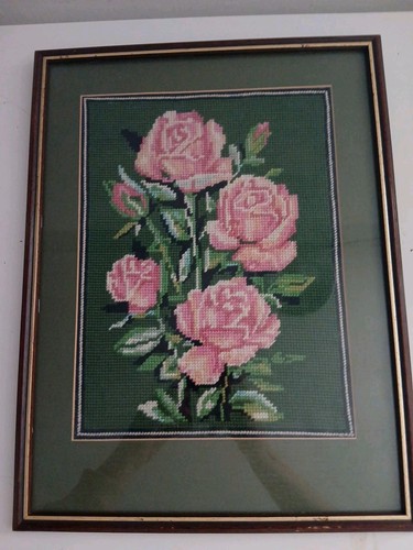 Vintage framed needlepoint - vintage,