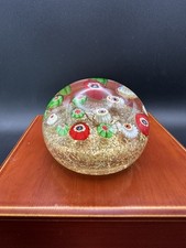 Glass Dome Paperweight Little Barnacle Type Flowers And Gold Fleck Base