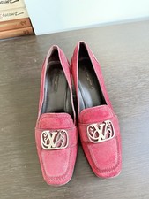 Louis Vuitton Juliet kitten heel loafers Size 39 Suede Red Square Toe UK 7