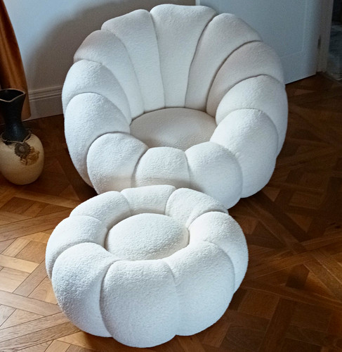 White bouclé accent chair - white,