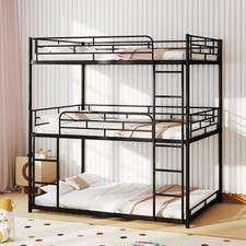 Metal Triple Bunk Bed Heavy Duty Triple Bed with 2 Ladders-Black