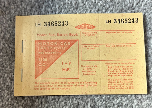 Vintage motor car fuel ration - fuel,