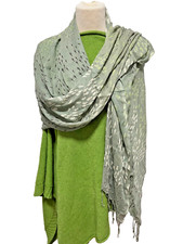 Peony   Scarf Beige Green  White Fish  Design Viscose
