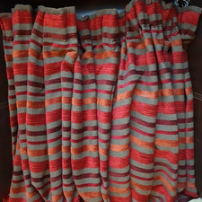 Huge Heavy Door Curtain Brown with Red Tone Velvet Stripes Lined 270cm 106"