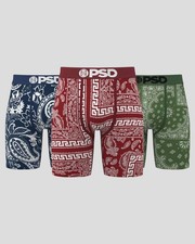PSD Underwear 7" Boxer Briefs 3 Pack – Dark Bandana, MicroMesh Pouch