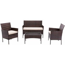 Rattan Garden Furniture Outdoor Patio Conservatory 4 Piece Set Chairs Sofa Table
