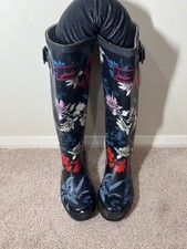 Joules Navy Tall Floral Welly
