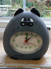 CAT WITH CROSS EYES ALARM CLOCK "FANCY" QUARTZ MID CENTURY RARE