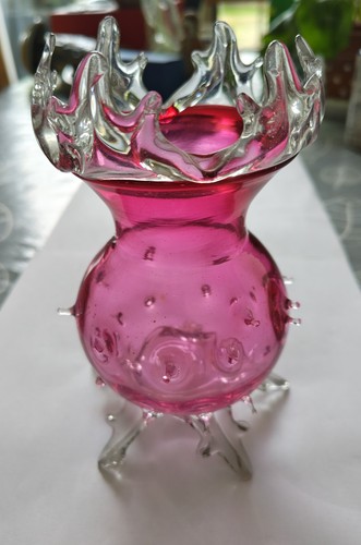 Victorian cranberry glass vase - cranberry,
