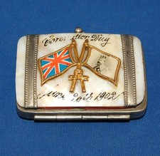 A very rare King Edward VII coronation MOP coin purse,  olivewood rear, patrioti