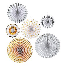 Set of 6 Gold & Silver Metallic Eid & Ramadan Concertina Fan Hanging Decorations