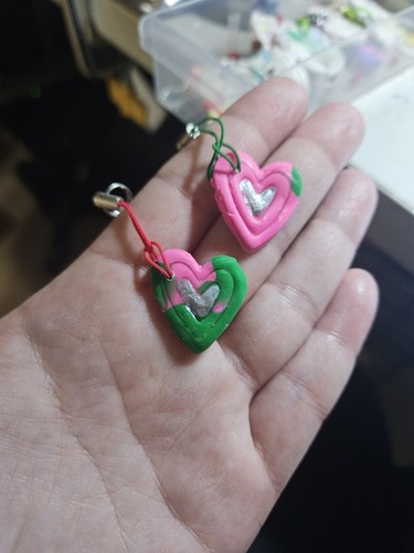 Polymer clay heart earrings - polymer,