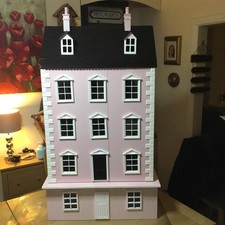 Wooden Dolls House Pink 3-Storey Plus Separate Basement Dollhouse with Furniture