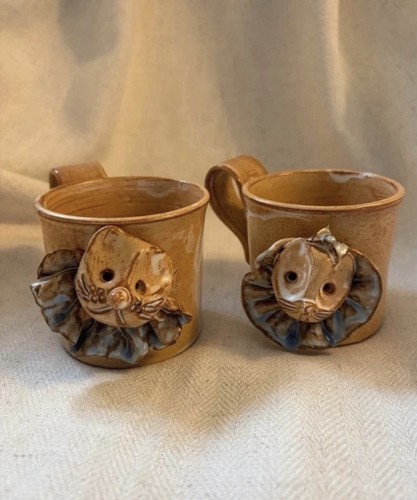 Vintage daub wattle cat mugs - wattle,