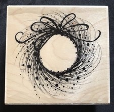 Wreath bow swirls Adornment Penny Black wood mounted rubber stamp - papercraft