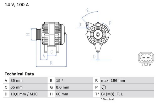 Bosch car alternator 12v fits - 12v,
