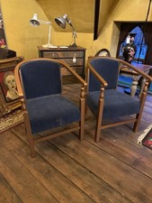 Pair of Art Deco style tub arm chairs in dark blue velvet & copper paint Finish