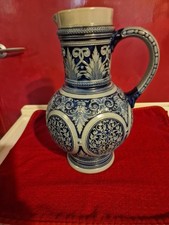 Large 29cm Tall Westerwald Style Blue And Cream Stoneware Jug