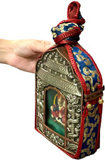 BUDDHIST GHAU TRAVELLING SHRINE PRAYER BOX NEPAL TIBET REPOUSSÉ SILVER & COPPER
