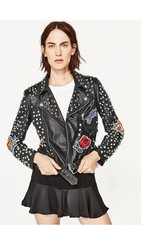 Zara Studded Real Leather Biker Jacket, Size S