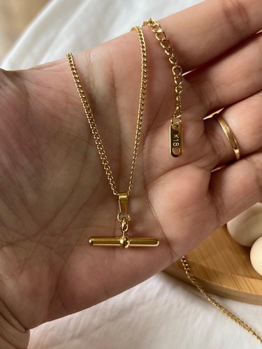 Bar gold plated necklace - gold,
